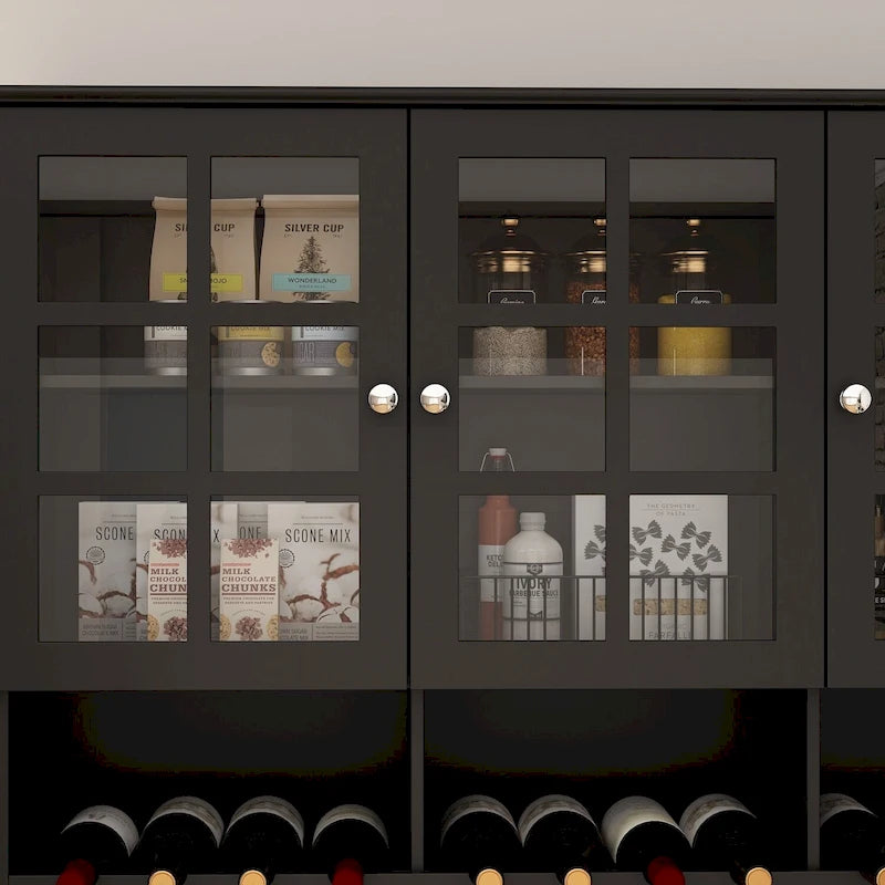 79Pantry Storage Cabinet Glass Doors Sideboard Buffet Cabinet Lacquer