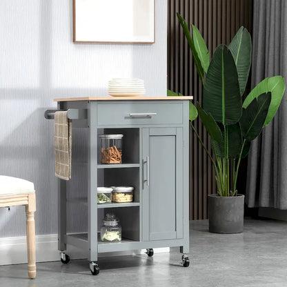 HOMCOM Compact Kitchen Island Cart on Wheels, Rolling Utility Trolley Cart with Storage Shelf & Drawer for Dining Room