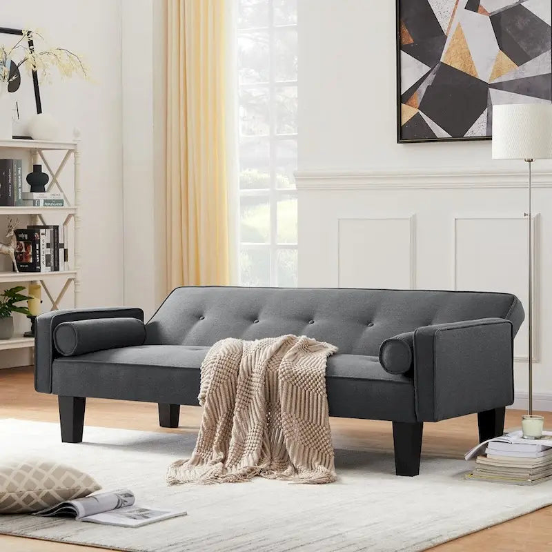 Linen Fabric Modern Convertible Sofa Bed with Removable Armrests