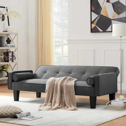 Linen Fabric Modern Convertible Sofa Bed with Removable Armrests