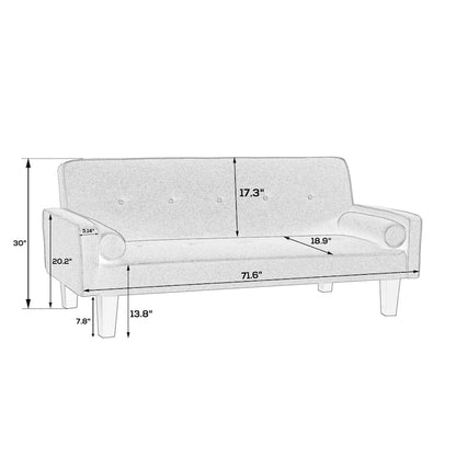 Linen Fabric Modern Convertible Sofa Bed with Removable Armrests