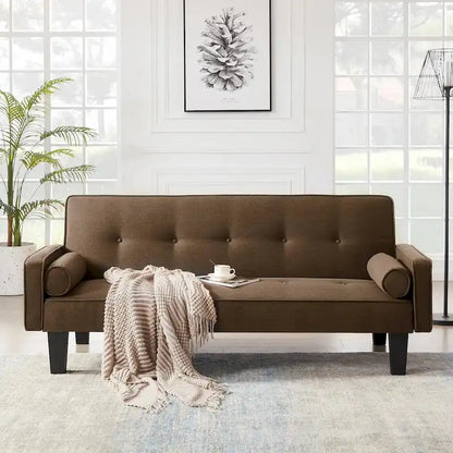 Linen Fabric Modern Convertible Sofa Bed with Removable Armrests