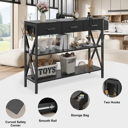 Console Table with 3 Drawers, Entryway Sofa Table with 3 Tier Storage Shelves