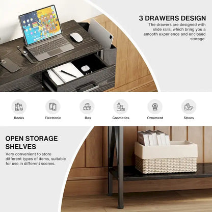 Console Table with 3 Drawers, Entryway Sofa Table with 3 Tier Storage Shelves