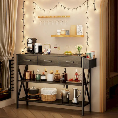 Console Table with 3 Drawers, Entryway Sofa Table with 3 Tier Storage Shelves