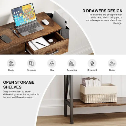 Console Table with 3 Drawers, Entryway Sofa Table with 3 Tier Storage Shelves