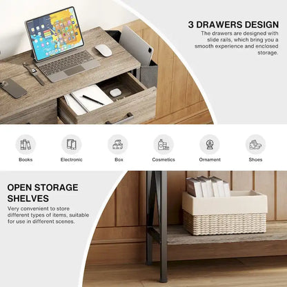 Console Table with 3 Drawers, Entryway Sofa Table with 3 Tier Storage Shelves