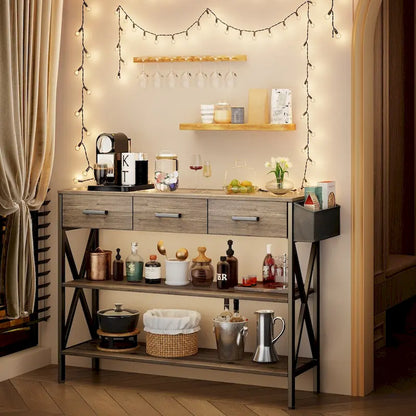 Console Table with 3 Drawers, Entryway Sofa Table with 3 Tier Storage Shelves
