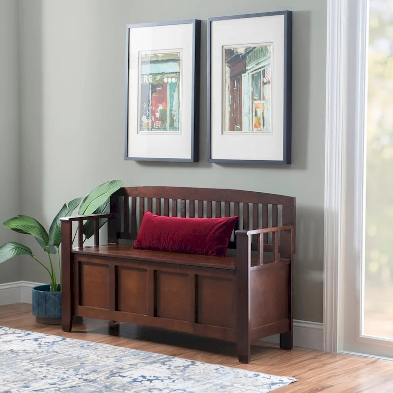 Migdalia Flip Top Slat Back Storage Entryway Bench