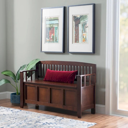 Migdalia Flip Top Slat Back Storage Entryway Bench