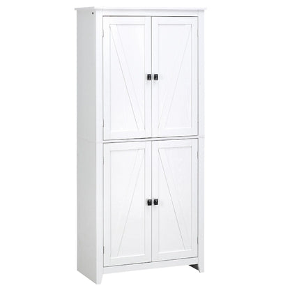 HOMCOM 72 Freestanding 4-Door Kitchen Pantry, Storage Cabinet Organizer with 4-Tiers, and Adjustable Shelves, White