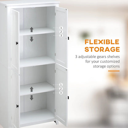 HOMCOM 72 Freestanding 4-Door Kitchen Pantry, Storage Cabinet Organizer with 4-Tiers, and Adjustable Shelves, White