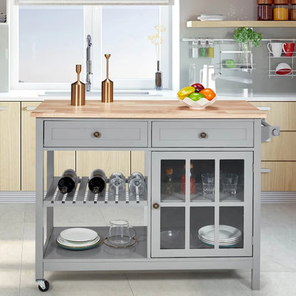 AVAWING 42 Rolling Kitchen Island Microwave Cabinet Trolley Cart