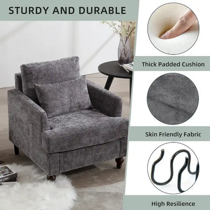 HOMEFUN Chenille Upholstered Mid Century Modern Wood Frame Armchair for Living Room