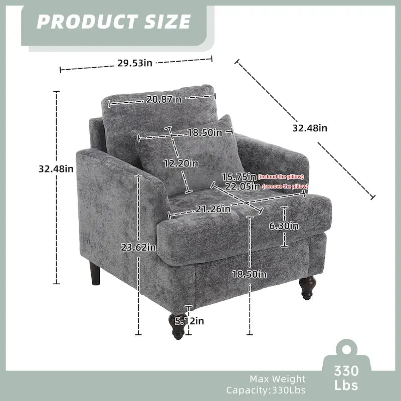 HOMEFUN Chenille Upholstered Mid Century Modern Wood Frame Armchair for Living Room
