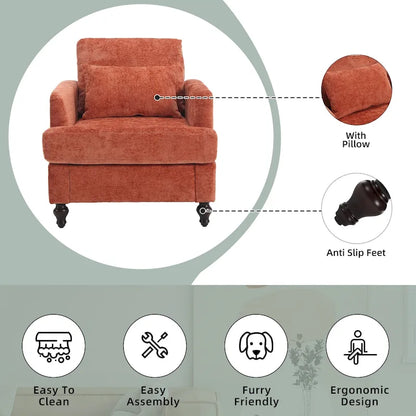 HOMEFUN Chenille Upholstered Mid Century Modern Wood Frame Armchair for Living Room