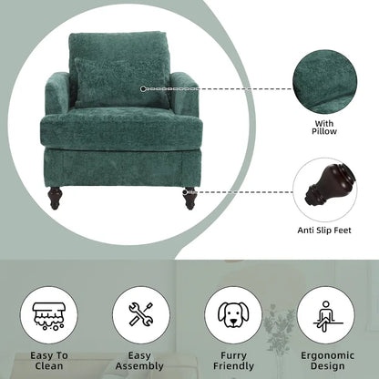 HOMEFUN Chenille Upholstered Mid Century Modern Wood Frame Armchair for Living Room