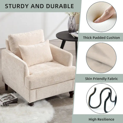 HOMEFUN Chenille Upholstered Mid Century Modern Wood Frame Armchair for Living Room
