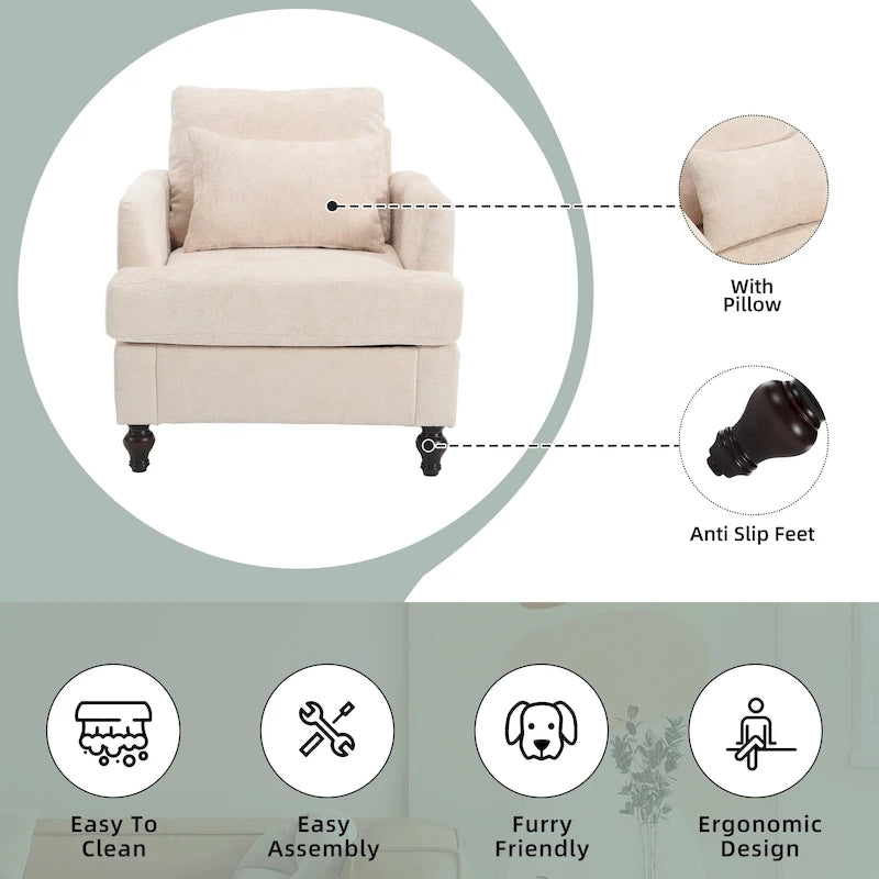 HOMEFUN Chenille Upholstered Mid Century Modern Wood Frame Armchair for Living Room