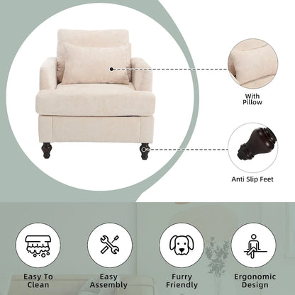 HOMEFUN Chenille Upholstered Mid Century Modern Wood Frame Armchair for Living Room