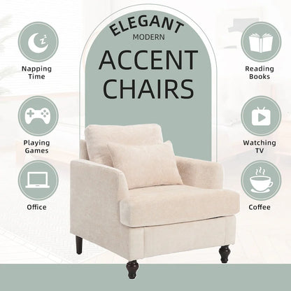 HOMEFUN Chenille Upholstered Mid Century Modern Wood Frame Armchair for Living Room