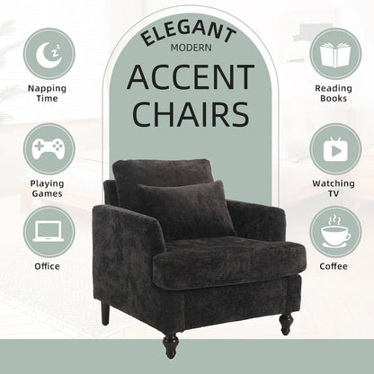HOMEFUN Chenille Upholstered Mid Century Modern Wood Frame Armchair for Living Room