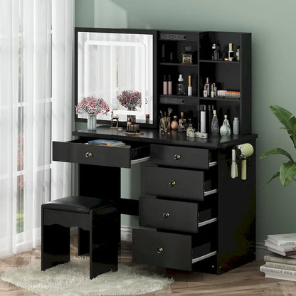 Vanity Set Dressing Table w/Lighted Makeup Mirror and Charging Station