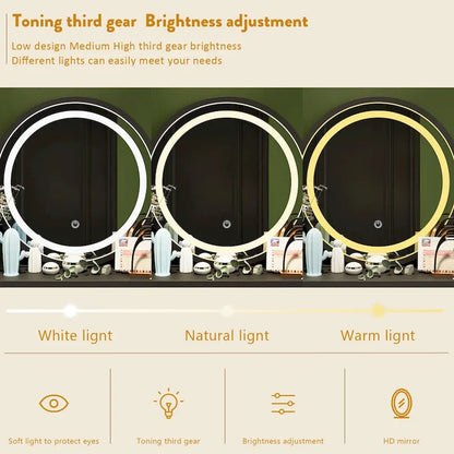 Makeup Vanity Dressing Table, Vanity Mirror with Lights and Table Set - 52H