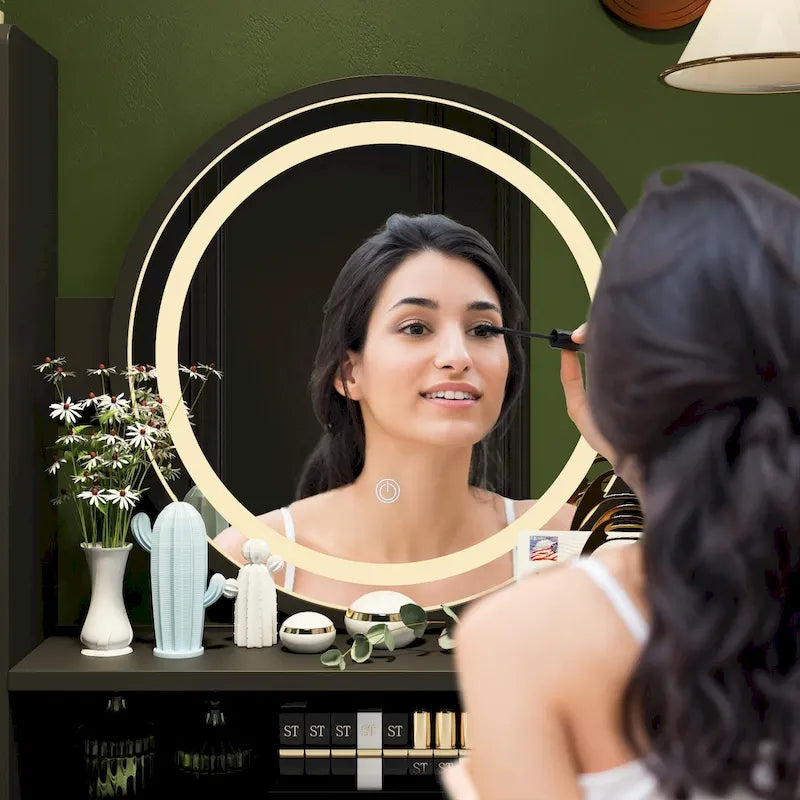 Makeup Vanity Dressing Table, Vanity Mirror with Lights and Table Set - 52H