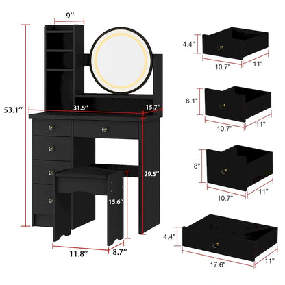 Makeup Vanity Dressing Table, Vanity Mirror with Lights and Table Set - 52H