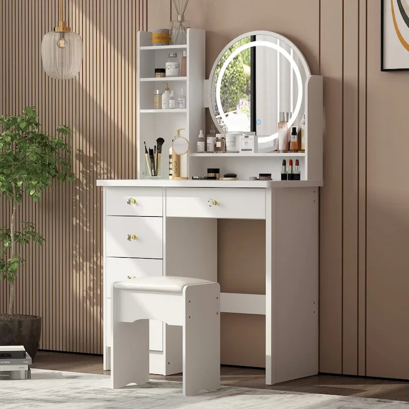 Makeup Vanity Dressing Table, Vanity Mirror with Lights and Table Set - 52H