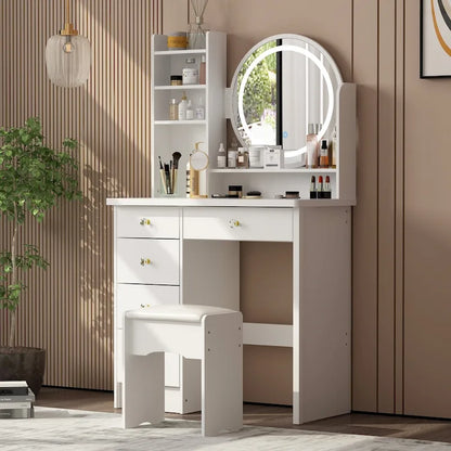 Makeup Vanity Dressing Table, Vanity Mirror with Lights and Table Set - 52H