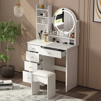 Makeup Vanity Dressing Table, Vanity Mirror with Lights and Table Set - 52H