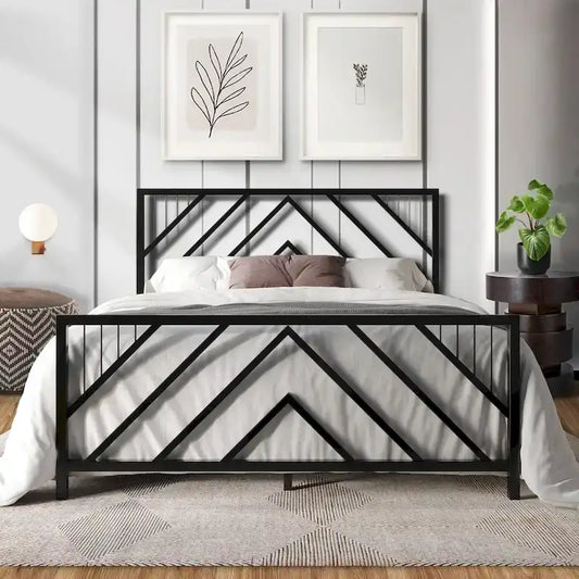 CraftPorch Classic Geometric Slat Metal Platform Bed