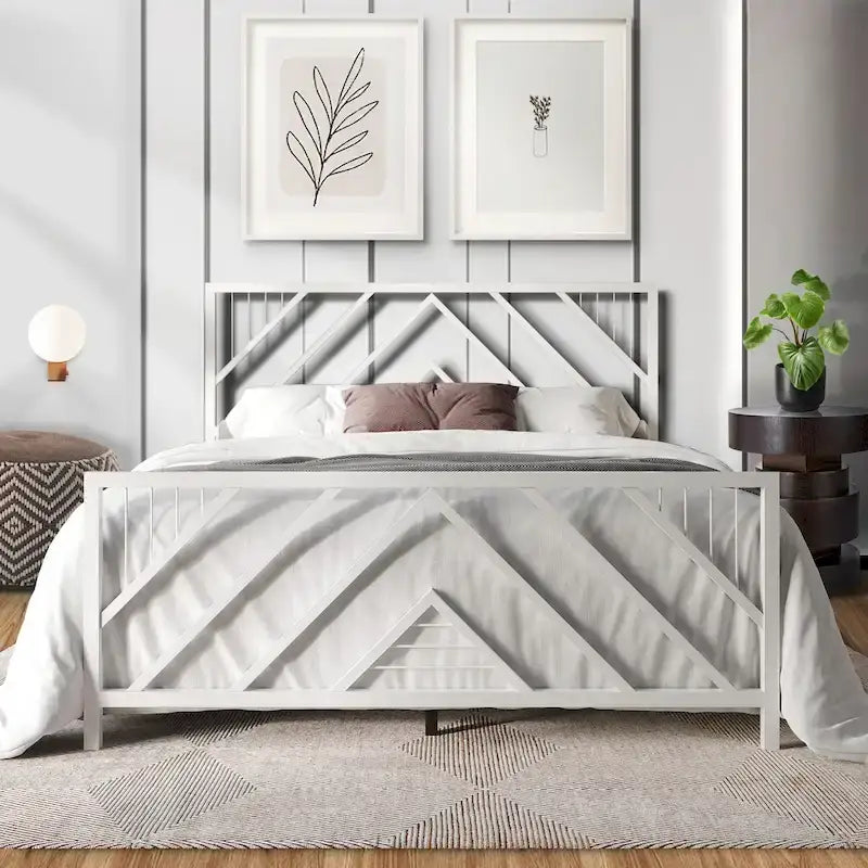 CraftPorch Classic Geometric Slat Metal Platform Bed