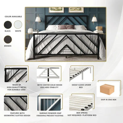 CraftPorch Classic Geometric Slat Metal Platform Bed