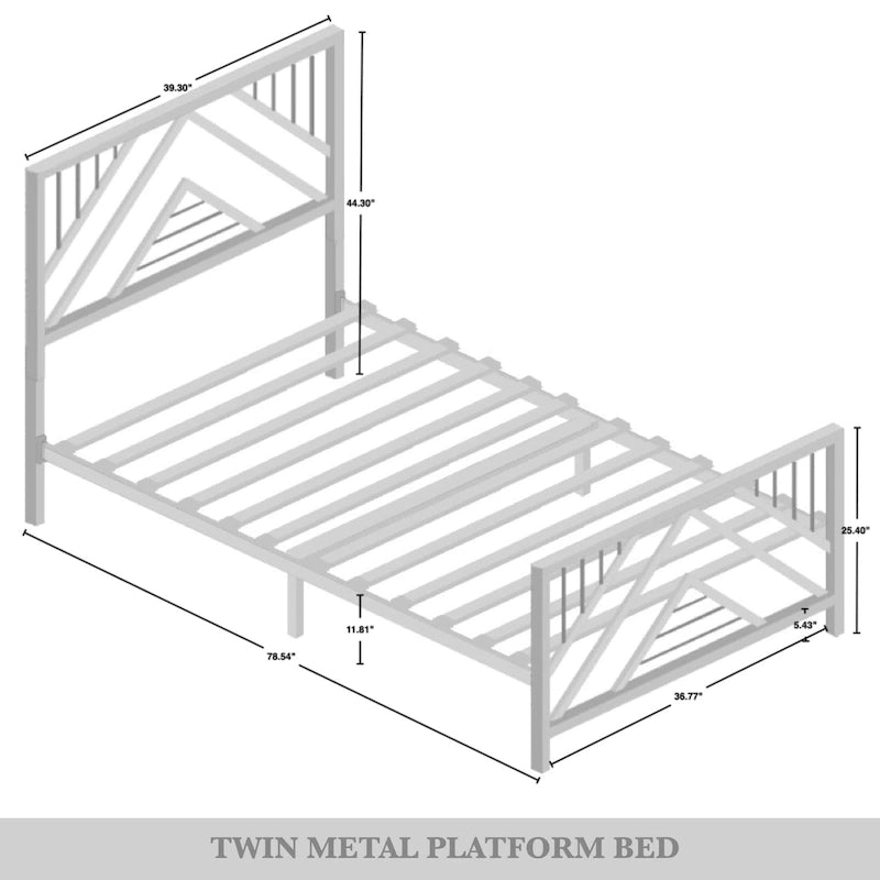 CraftPorch Classic Geometric Slat Metal Platform Bed