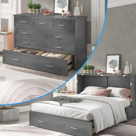 Mixoy Murphy Bed Cabinet Bed Chest with Mattress & Drawer