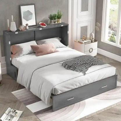 Mixoy Murphy Bed Cabinet Bed Chest with Mattress & Drawer
