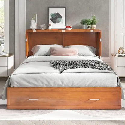 Mixoy Murphy Bed Cabinet Bed Chest with Mattress & Drawer