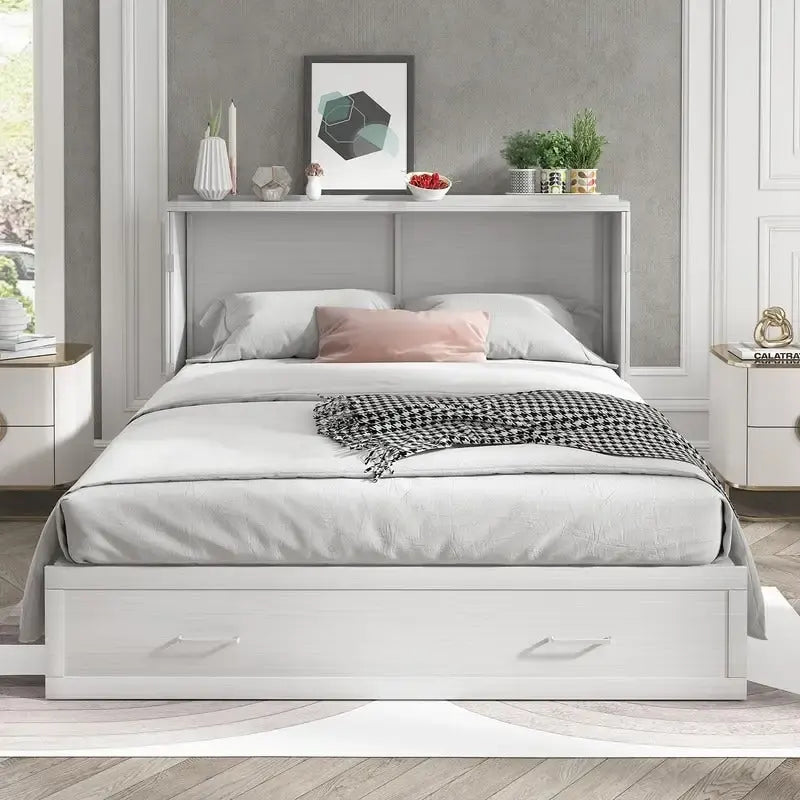 Mixoy Murphy Bed Cabinet Bed Chest with Mattress & Drawer