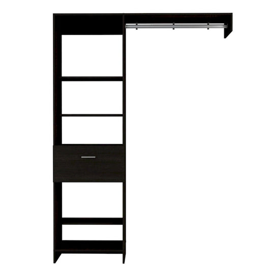 TUHOME Manchester 150 Closet System with Metal Rod, 5 Open Shelves, and 1 Drawer - N/A