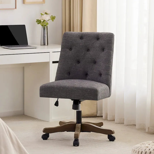 Home Computer Office Chair with Wheels Adjustable Height, Linen Fabric Upholstered Chair Swivel