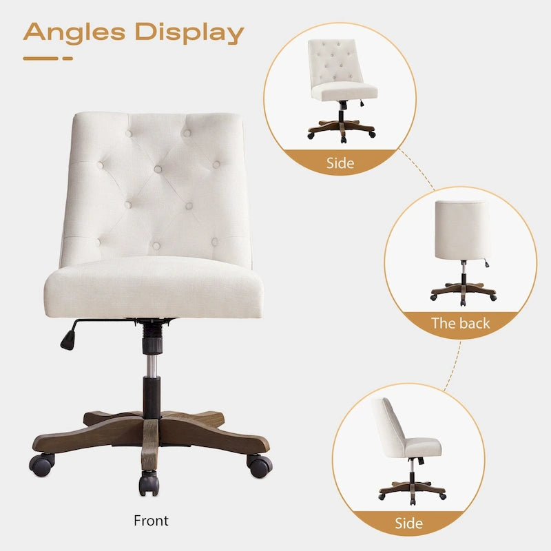 Home Computer Office Chair with Wheels Adjustable Height, Linen Fabric Upholstered Chair Swivel