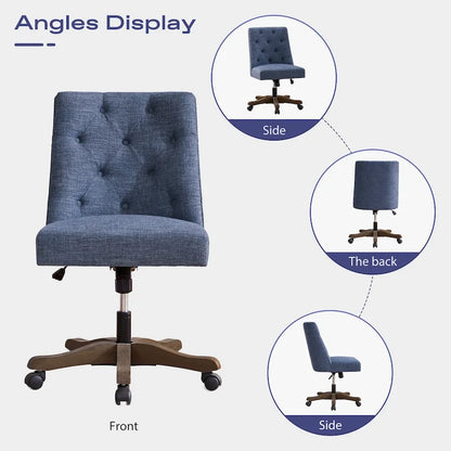 Home Computer Office Chair with Wheels Adjustable Height, Linen Fabric Upholstered Chair Swivel