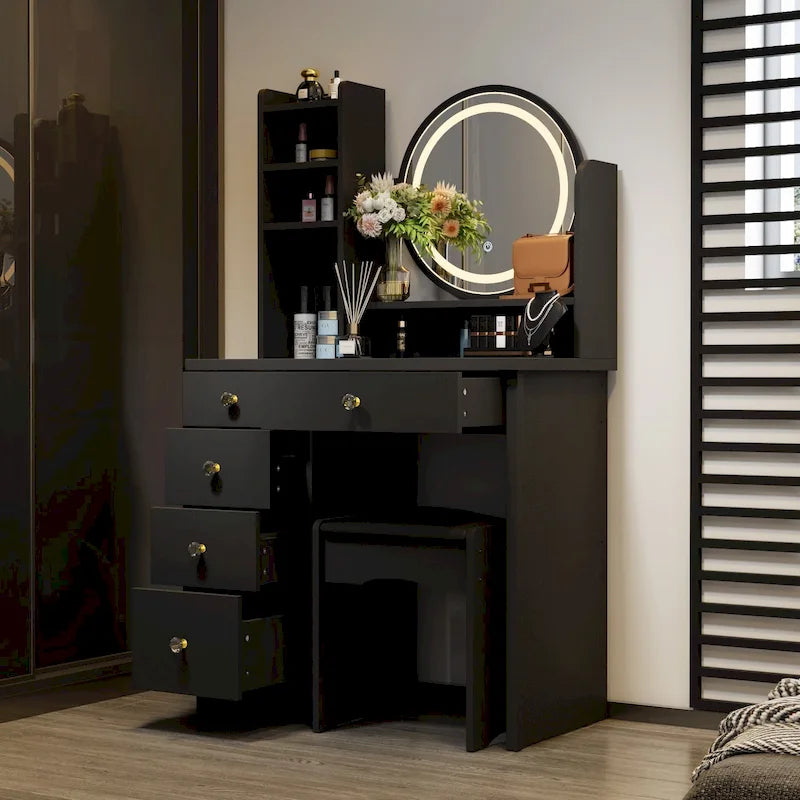 Makeup Vanity Dressing Table Set With Touch Screen Mirror & Stool