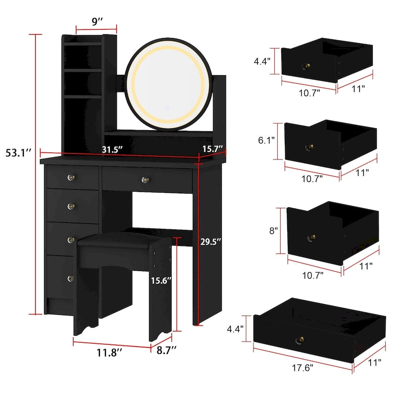 Makeup Vanity Dressing Table Set With Touch Screen Mirror & Stool