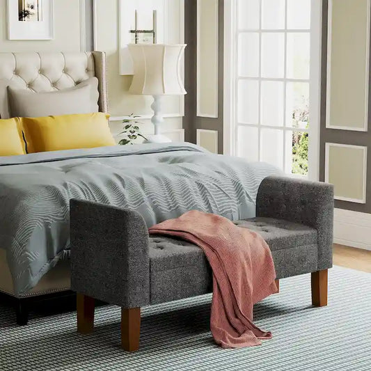 Storage Bench , Bedroom Bench with Arms Ottoman entryway bench with storage