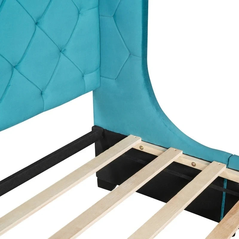 Queen Size Platform Bed with Wingback Headboard and a Big Drawer