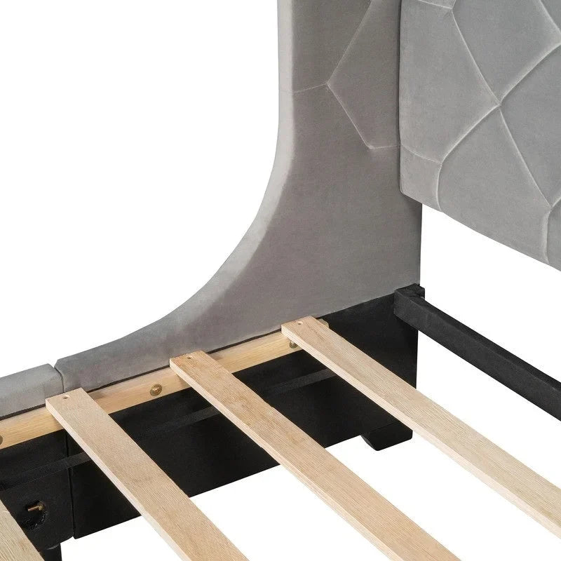 Queen Size Platform Bed with Wingback Headboard and a Big Drawer